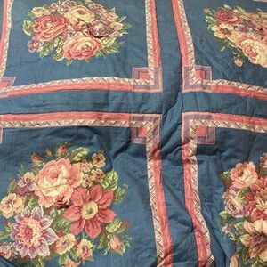 Floral Blue and Pink stitched quilt 80 x 80